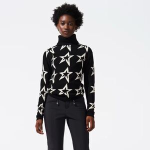 Perfect Moment 100% Merino Wool star dust sweater in black & Snow White • Large